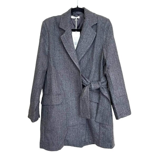 Thakoon Herringbone Side Tie Tie Gray Long Blazer Jacket NWT Medium - Picture 3 of 7